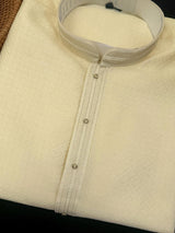Cream color men's silk kurta with self design — Kaash Collection