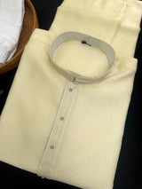 Cream color men's silk kurta with self design — Kaash Collection