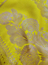 Bright Lemon Yellow Banarasi Mashru Silk Saree, Muted Gold Zari Weave, Small Border - Kaash Collection