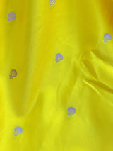 Bright Lemon Yellow Banarasi Mashru Silk Saree, Muted Gold Zari Weave, Small Buttis and Border - Kaash Collection