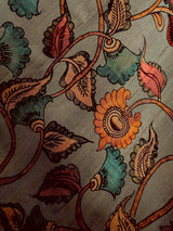 Deep Olive Green Color Semi Tussar Saree with Kalamkari and Radha Krishna with a Peacock Digital Prints - Kaash Collection