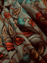 Deep Olive Green Color Semi Tussar Saree with Kalamkari and Radha Krishna with a Peacock Digital Prints - Kaash Collection