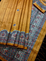 Yellow Gold Semi-Tussar Silk with Madhubani Prints Sarees - Kaash Collection