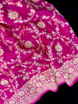 Rani Pink Pure Khaddi Georgette Silk Saree with Floral Jaal Zari Weave - Kaash Collection