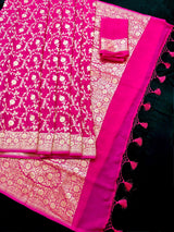 Rani Pink Pure Khaddi Georgette Silk Saree with Floral Jaal Zari Weave - Kaash Collection