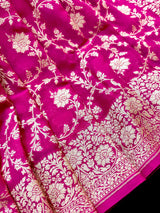 Rani Pink Pure Khaddi Georgette Silk Saree with Floral Jaal Zari Weave - Kaash Collection