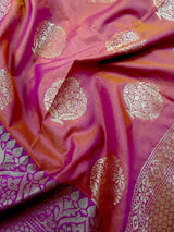 Rust Banarasi Semi Katan Silk Saree with undertone of Purple