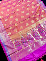 Rust Banarasi Semi Katan Silk Saree with undertone of Purple