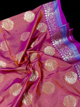 Rust Banarasi Semi Katan Silk Saree with undertone of Purple
