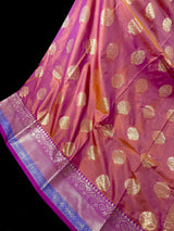 Rust with Purple Undertones saree in banarasi semi katan silk with handwoven banarasi weave — Kaash Collection