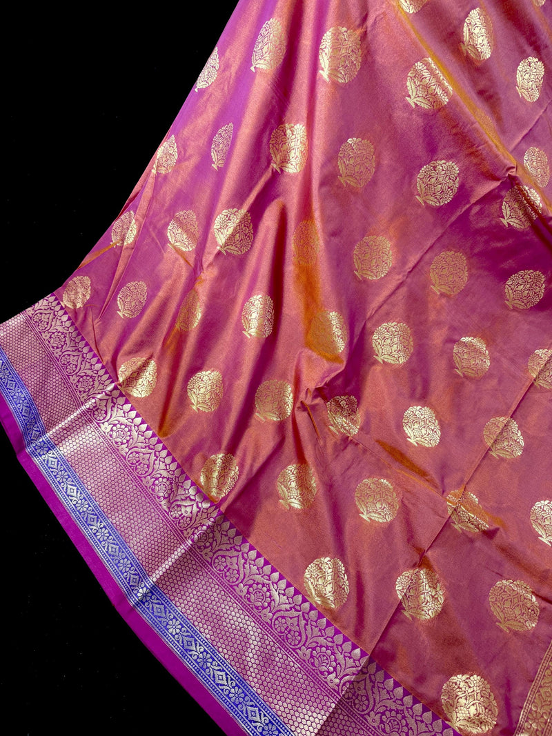 Rust with Purple Undertones saree in banarasi semi katan silk with handwoven banarasi weave — Kaash Collection