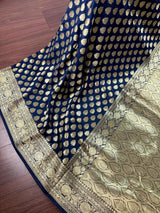 Navy Blue Traditional Banarasi Handloom Saree in Semi Banarasi Silk with Small Buttis