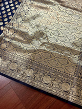 Navy Blue Traditional Banarasi Handloom Saree in Semi Banarasi Silk with Small Buttis