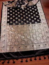 Black Color Mashru Silk Handloom Saree with Muted Gold Zari Weave | Banarasi Mashru Silk Saree | Party Wedding Wear Sarees