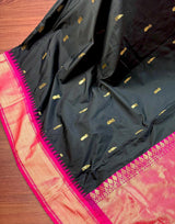 Black Color Soft Gadwal Silk with Ganga Yamuna Temple Border
