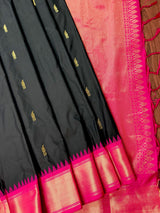 Black Color Soft Gadwal Silk with Ganga Yamuna Temple Border