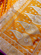 Semi Pure Mango Yellow Dual Tone Soft Banarasi Mashru Silk Handloom Saree