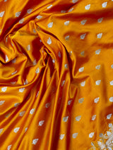 Semi Pure Mango Yellow Dual Tone Soft Banarasi Mashru Silk Handloom Saree