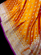 Semi Pure Mango Yellow Dual Tone Soft Banarasi Mashru Silk Handloom Saree