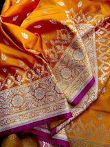 Mango Yellow (Dual Tone) saree in banarasi mashru silk with dual tone handloom mashru weave — Kaash Collection