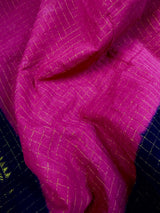Deep Pink Blue Madurai Sungudi Cotton Saree | Zari Checks Handmade Traditional Wear | No Blouse