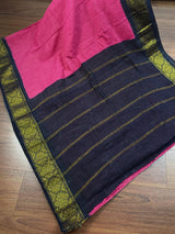 Deep Pink Blue Madurai Sungudi Cotton Saree | Zari Checks Handmade Traditional Wear | No Blouse