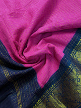 Deep Pink Blue Madurai Sungudi Cotton Saree | Zari Checks Handmade Traditional Wear | No Blouse