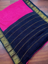 Deep Pink Blue Madurai Sungudi Cotton Saree | Zari Checks Handmade Traditional Wear | No Blouse