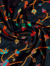 Black Color Kani Saree in Cotton Silk with Floral Jaal