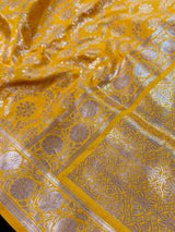 Yellow Color Pure Katan Silk Saree with Sliver Zari Weave, Silk Mark Certified
