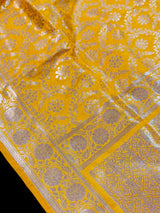 Yellow Color Pure Katan Silk Saree with Sliver Zari Weave, Silk Mark Certified