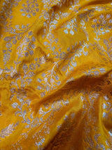 Yellow Color Pure Katan Silk Saree with Sliver Zari Weave, Silk Mark Certified