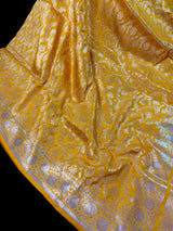 Yellow Color Pure Katan Silk Saree with Sliver Zari Weave, Silk Mark Certified