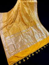 Yellow Color Pure Katan Silk Saree with Sliver Zari Weave, Silk Mark Certified