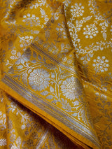 Yellow Color Pure Katan Silk Saree with Sliver Zari Weave, Silk Mark Certified
