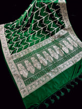 Green Handloom Mashru Silk Saree with Muted Gold Zari Weave Necklace Design