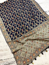 Navy Blue Georgette Silk Saree with Jaal Floral Weave, Meenakari