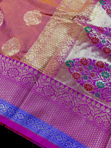 Rust Banarasi Semi Katan Silk Saree with undertone of Purple