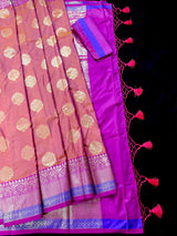 Rust Banarasi Semi Katan Silk Saree with undertone of Purple
