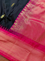 Black Color Soft Gadwal Silk with Ganga Yamuna Temple Border