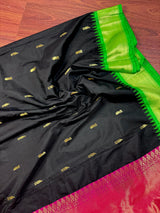 Black Color Soft Gadwal Silk with Ganga Yamuna Temple Border