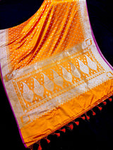 Semi Pure Mango Yellow Dual Tone Soft Banarasi Mashru Silk Handloom Saree