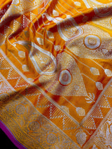Semi Pure Mango Yellow Dual Tone Soft Banarasi Mashru Silk Handloom Saree