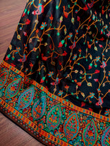 Black Color Kani Saree in Cotton Silk with Floral Jaal