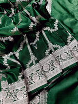 Green Handloom Mashru Silk Saree with Muted Gold Zari Weave Necklace Design