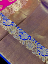 Pink Color Banarasi Silk Saree in Gold Zari Weave Work and Wide Border in Antique Zari