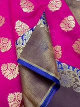 Pink Color Banarasi Silk Saree in Gold Zari Weave Work and Wide Border in Antique Zari