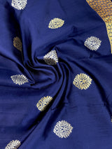 Navy Blue Paithani Soft Silk Saree with Muted Gold Zari