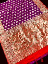 Purple with Red Banarasi Silk saree — Kaash Collection
