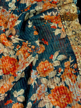 Teal Blue Organza Silk saree — Kaash Collection